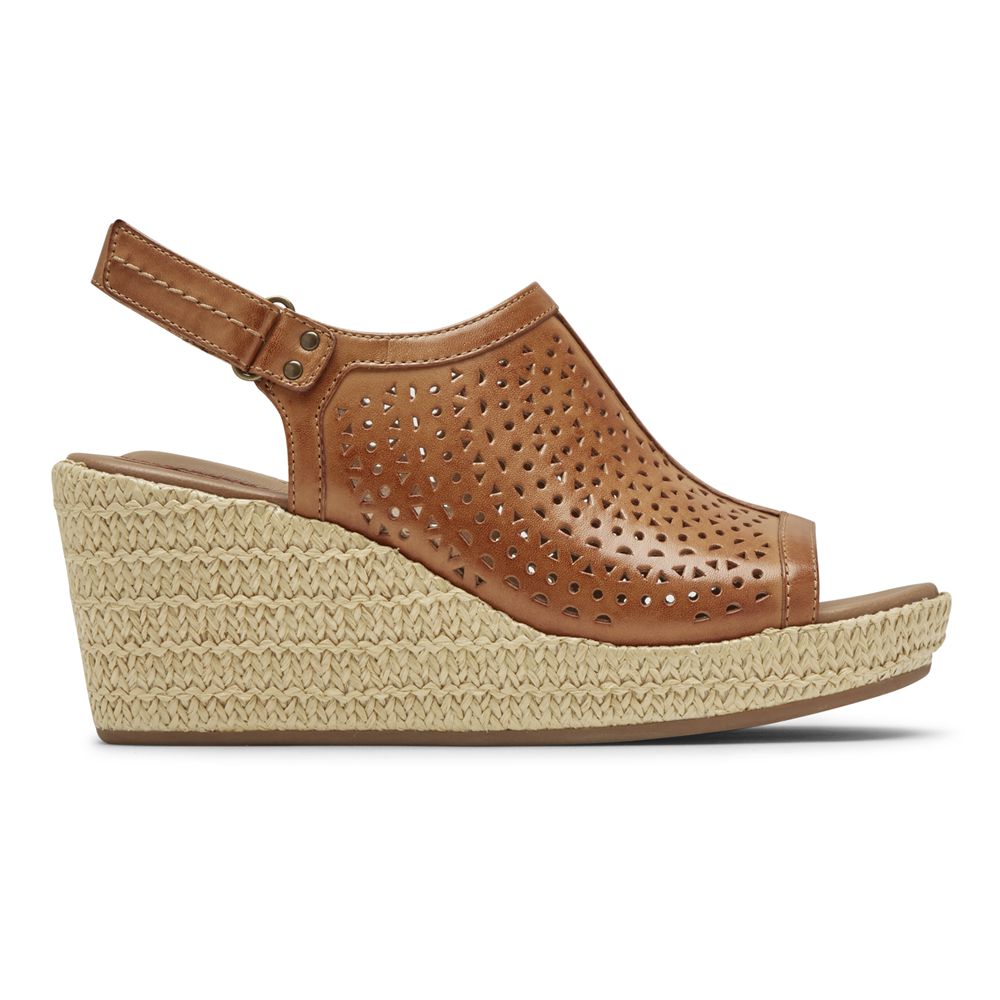 Rockport Canada Cobb Hill Erika Perforated - Womens Wedges Sandals Brown (UVZ239461)